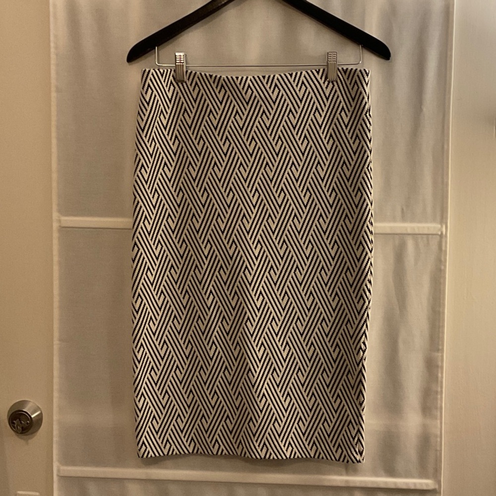 Source Unknown Black and White Geometric Pencil Skirt
